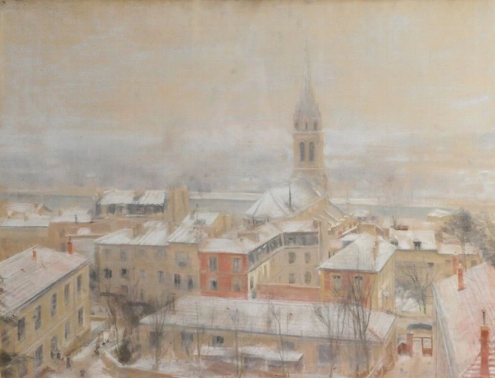 Il campanile della chiesa di Saint - Cloud, effetto neve, Saint, Cloud, museo Avelines